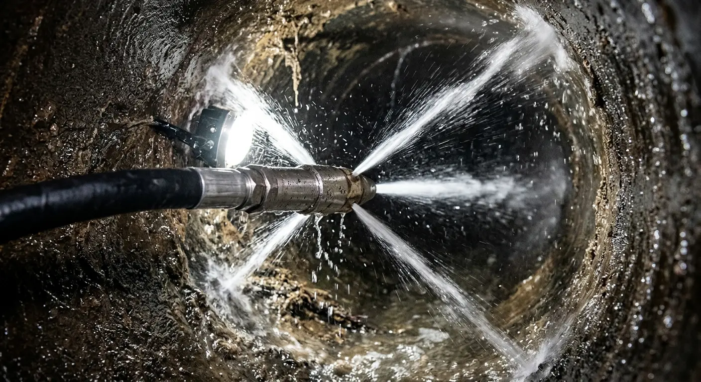 High-pressure hydro jetting nozzle cleaning sewer pipe for Sewer Line Relining in Annville